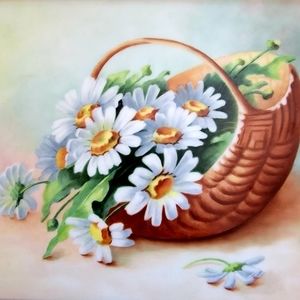 COPY - Framed Basket of Daisies  Painting on PorcelainTile